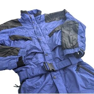 Vintage Mountain Goat Ski Suit Mens L Blue Insulated Nylon One Piece Snowsuit